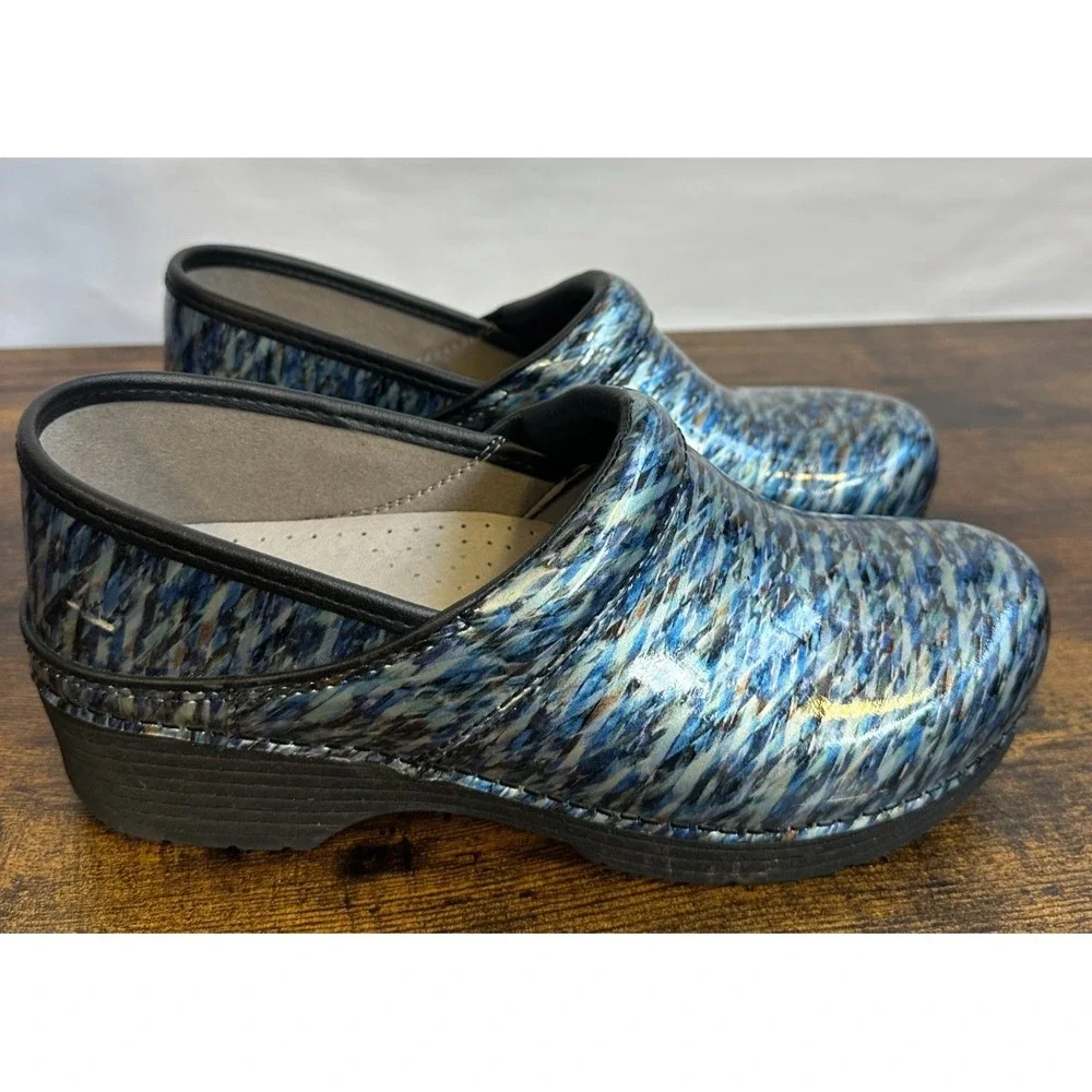 Dansko LT Pro Women 39 Blue Waves Patent Leather Clogs Slip Resistant - Picture 4 of 14